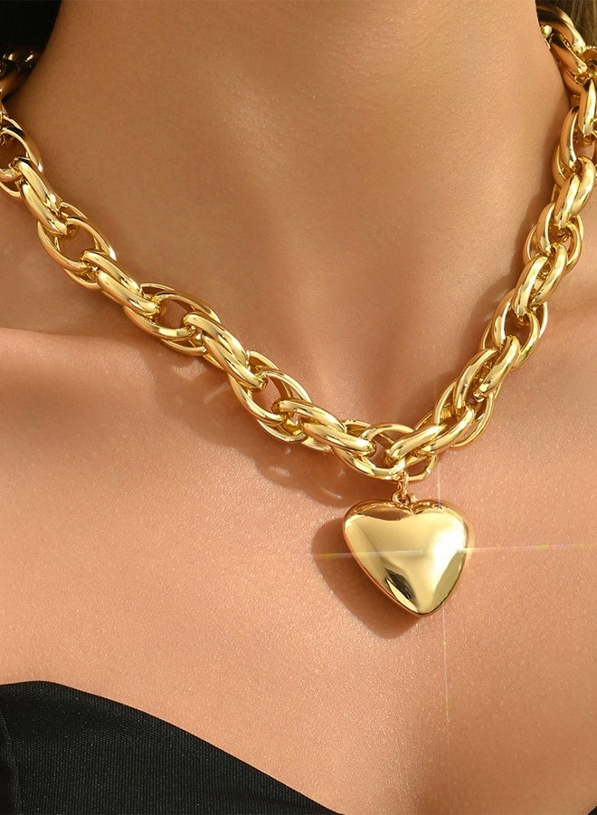 دايفو قلادة سلسلة ضخمة من نوع Puffy Heart مطلية بالذهب - Image 1